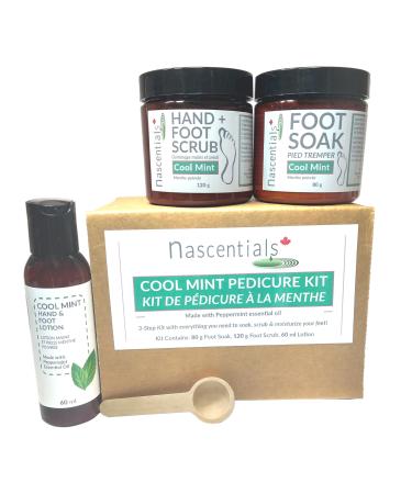 Nascentials Pedicure Kit 3 Step Set - Soak Scrub and Moisturize Your Feet Made With Essential Oils (Cool Mint) Gift Set