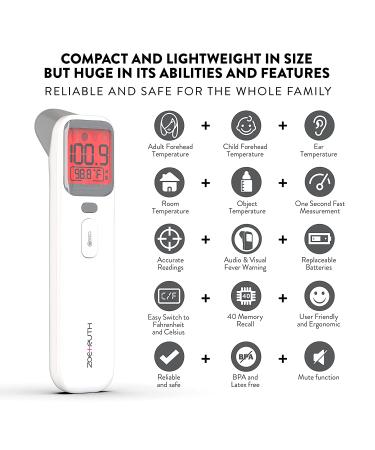 Zoe+Ruth Medical Grade Non-Contact Forehead & Ear Thermometer - Fast, Accurate Digital Infrared Temperature for Baby, Kids & Adults with 5-in-1 Smart Modes & Storage Case - Buy Online on GoSupps.com