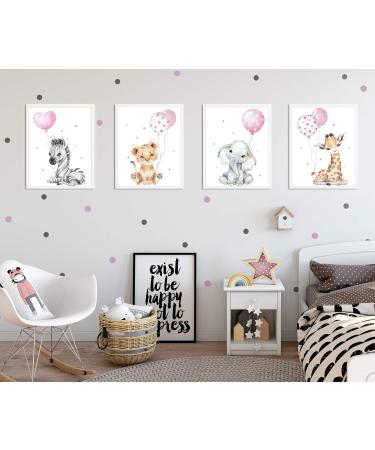 Safari Jungle Animal Poster for Girls' Baby Room Decor - Grey Pink Balloon Art Print - ArtPin P64 - Buy Online on GoSupps.com