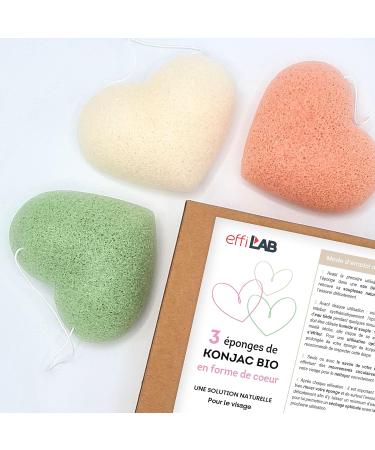 effiLAB | Set of 3 Organic Heart Shaped Konjac sponges in 3 Colours | Set of 3 Hearts sponges | Natural Vegetable Sponge Gentle Cleaning Love - Buy Online on GoSupps.com