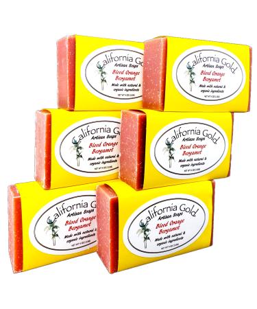 California Gold Artisan Soaps Blood Orange Bergamot Bar Soap-Natural and Organic made with Sunflower and Coconut Oils 6-4 oz. bars (24 oz. Total)