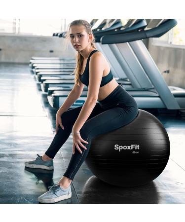 SpoxFit 65cm Exercise Ball - Anti-Burst Yoga Ball for Birthing & Core Strength Training | Includes Quick Pump & Workout Poster - Black - Buy Online on GoSupps.com