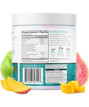 One Sol Pre-Workout for Women Enhanced Pump & Focus No Jitters Or Crash Natural Ingredients 100% Vegan Gluten Free & Soy Free (Mango Guava) - Buy Online on GoSupps.com