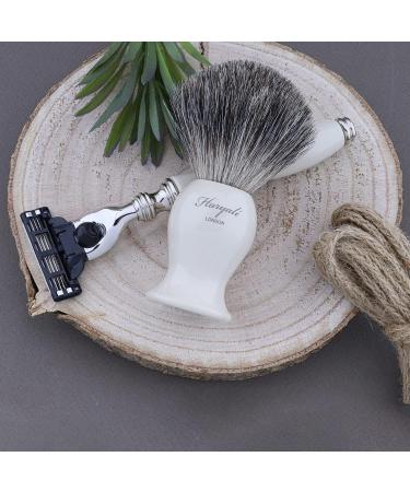 Premium 3-Piece Shaving Kit - Badger Brush & Edge Razor - Perfect Gift Set in White/Ivory - International Shipping Available - Buy Online on GoSupps.com
