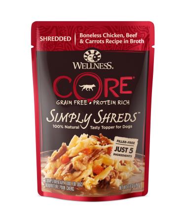 Wellness CORE Simply Shreds Dog Food Mixer or Topper, Grain-Free, Made with Natural Ingredients, 2.8 Ounce Mess-Free Pouches Beef 12 Pack - Buy Online on GoSupps.com