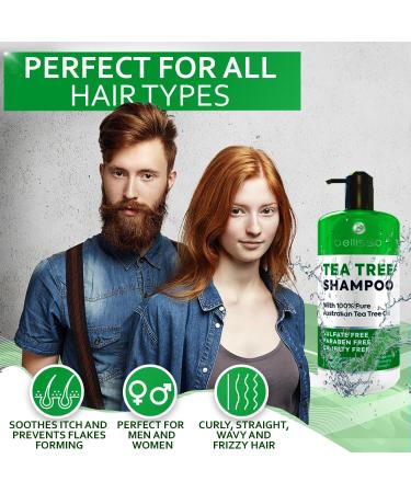 Tea Tree Oil Shampoo - Sulfate & Paraben Free Collagen & Keratin Enriched - Anti-Dandruff Ideal for Oily Hair Salon Quality Treatment for Men & Women - Buy Online on GoSupps.com