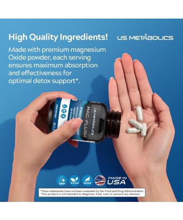 US Metabolics Mag Flush Magnesium Oxide Capsules 750mg 120 Vcaps - Oxygenated Magnesium Oxide Supplement for Constipation Relief Colon Cleanse Laxative and Digestion Support for Women and Men - Buy Online on GoSupps.com