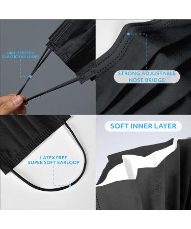 MagiCare Black Disposable Face Masks Made in USA - 50ct Box | Premium 3 Ply for Adults - Soft, Breathable & Comfortable - Buy Online on GoSupps.com