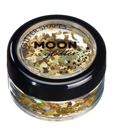 Holographic Glitter Shapes by Moon Glitter - Gold - Cosmetic Festival Makeup Glitter for Face Body Nails Hair Lips - 3g