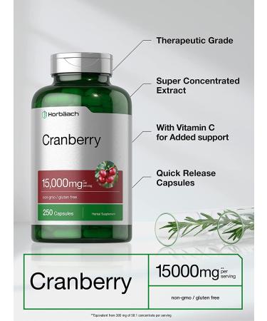 Cranberry + Vitamin C 15,000mg 250 Capsules | Non-GMO Gluten Free Supplement by Horbaach - Buy Online on GoSupps.com