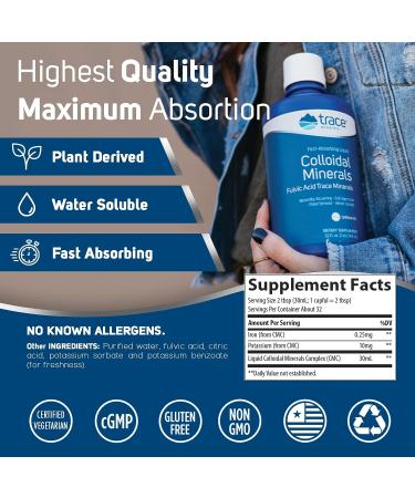 Plant Derived Trace Minerals Liquid Supplement with Fulvic Acid | Energy Support for Hair, Skin, Nails & Muscle Repair | Vegan Friendly | 32 oz - Buy Online on GoSupps.com