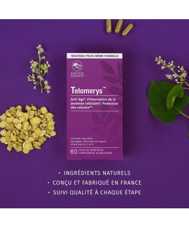 PhytoResearch Telomerys Anti-Aging Food Supplement Vitamins and Plants Vitamin A Vitamin C Vitamin E Astragalus Knotweed - 60 Capsules - 30 Days - Made in France - Buy Online on GoSupps.com