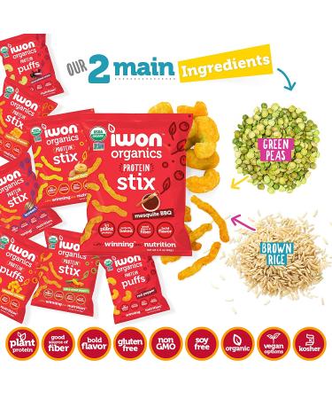 IWON Organics Snack Variety Pack - 8 Organic Protein Puffs & Snack Stix, Healthy High Protein Snacks, 1.5 oz - Buy Online on GoSupps.com
