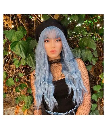 Long Blue Wig | Qaccf Women Long Wavy Pelucas Fluffy Curly Women Realistic Fun Bang Light Blue Colorful Girls Wig (Blue)