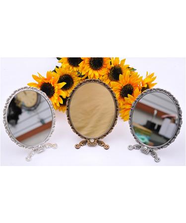 SEHAMANO Vintage Double Sided Handheld Makeup Metal Mirror - Folding Handle & Stand Travel Mirror - Back Sided Magnification - Matt Gold (Brass) - Buy Online on GoSupps.com