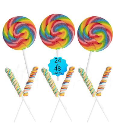 Swirl Lollipops Rainbow Variety Pack | 12 Twisty Pops and 12 Large Swirl Suckers 3" Diameter (24 Total)- Individually Wrapped, Halloween Trick Or Treat Candy