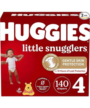 Huggies Size 4 Diapers, Little Snugglers Baby Diapers, Size 4 (22-37 lbs), 70 Count (Pack of 2)