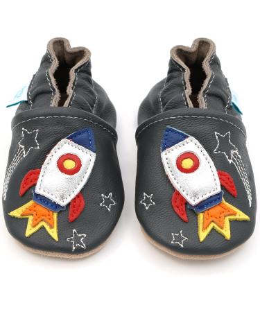 Dotty Fish Soft Leather Baby Shoes | Boys Toddler Shoes with Non-Slip Suede Soles | Space Rocket Design | 0-6 Months to 4-5 Years | 12-18 Months - Buy Online on GoSupps.com