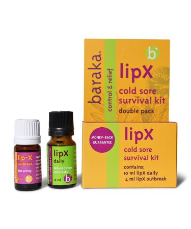 Baraka LipX Survival Kit - Natural Cold Sore & Lip Blister Remedy - Made with Tea Tree Hyssop Decumbens Melissa Palmarosa Lavandin Eucalyptus & Sesame Essential Oils - Organic Oil Remedy Kit 0.14 Fl Oz (Pack of 1) Survival Kit