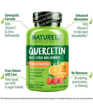 NATURELO Quercetin Citrus Bioflavonoid Complex with Enhanced Absorption - 120 Vegetarian Capsules (Pack of 2) Unflavored 120 Count (Pack of 2) - Buy Online on GoSupps.com