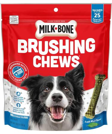 Milk-Bone Fresh Breath Brushing Chews, 25 Small/Medium Daily Dental Dog Treats