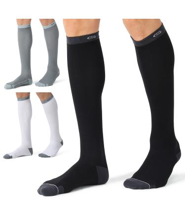 CS CELERSPORT 3 Pairs Compression Socks 20-30mmHg for Men and Women Running Support Socks Small-Medium Black+white+grey