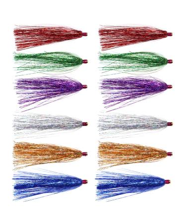 Wifreo Holo Mylar Flash Sliding Tube Bucktail Teasers, Pack of 12, Appox Length 3.35" Assorted Colors