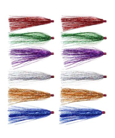 Wifreo Holo Mylar Flash Sliding Tube Bucktail Teasers, Pack of 12, Appox Length 3.35" Assorted Colors