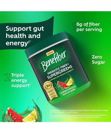 Benefiber Prebiotic Fiber + Supergreens Dietary Supplement Powder Watermelon Lemonade Flavor 8.8 oz (250g) - Buy Online on GoSupps.com