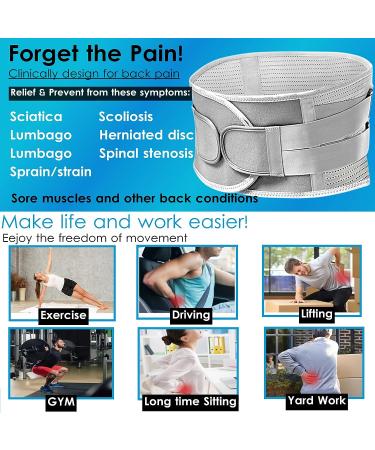 Funcy X-Large Gray Back Brace for Men & Women - Lower Back Pain Relief, Breathable Support Belt for Heavy Lifting, Anti-Skid Lumbar Support for Herniated Disc, Sciatica, Scoliosis - Buy Online on GoSupps.com