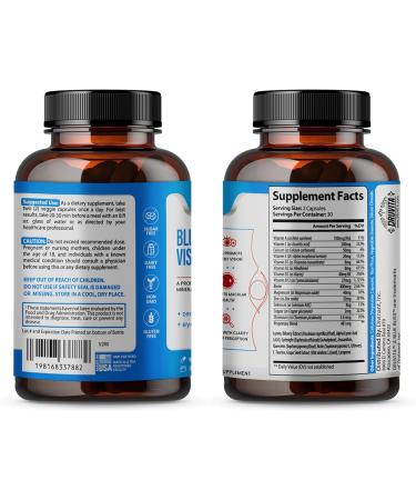 Blue Bliss Vision Support - Eye Vitamins with Lutein Biotin Bilberry and Zeaxanthin - Vitamin Supplement for Vision Health and Preservation for Adults Seniors 60 Veggie Capsules 30 Day Supply 60ct. Bottle - Buy Online on GoSupps.com