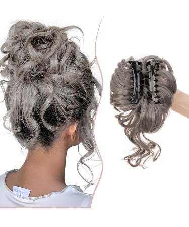 Claw Messy Bun Hairpieces Wavy Curly 75G Thick Hair Chignon Tousled Updo Doughnut Hair Bun Synthetic Ponytail Dark Grey