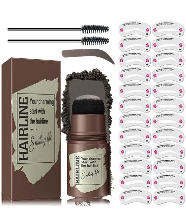 Eyebrow Stamp Stencil Kit Brow Stamp Shaping Kit with 24 Reusable Stencils & 2 Eyebrow Brushes Eye Brow Makeup Long Lasting Waterproof Eyebrow Stamp Pomade for Women(Black)