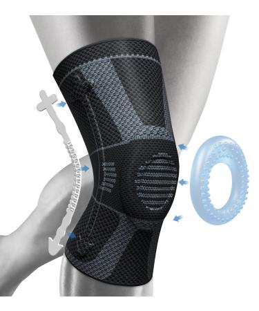 NEENCA Professional Knee Brace, Compression Knee Sleeve with Patella Gel Pad & Side Stabilizers, Knee Support Bandage for Pain Relief, Horizontal Knit Tech for Running,Workout,Arthritis,Joint Recovery Medium Black Gray