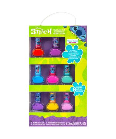Disney Stitch Non-Toxic Peel-Off Water-Based Safe Quick Dry Nail Polish |Gift Kit Set for Kids Tweens Girls Shimmer and Opaque Colors| Ages 3+ (8 Pcs)