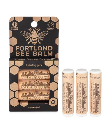 Portland Bee Balm All Natural Handmade Beeswax Based Lip Balm  Unscented 3 Count 3 Count (Pack of 1)