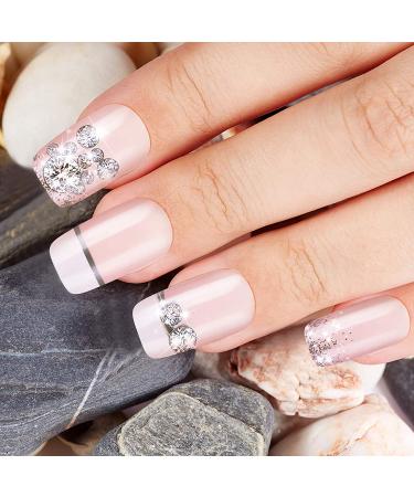 Maitys 120pc Short Square Rhinestone Flower Full Cover Press-On Nails - Glossy Acrylic Designs for Nail Salon & DIY Decoration - Women/Girls - Buy Online on GoSupps.com