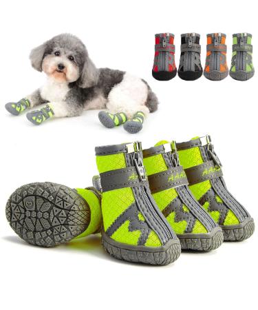 Zweitea dog shoes for small dogs breathable network fabric paw protection zip slip slip -resistant reflective outside area boots with robust sole for pet chihuahua green 4#: 1.69 "x1.89" (W*l)