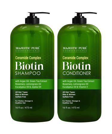 MAJESTIC PURE Biotin Shampoo and Conditioner Set - With Essential Oils & Ceramides - Helps Hair Growth  Thickening  Dry & Colored Hair - Sulfate Free - For All Hair Types - Men & Women - 16 fl oz each - Buy Online on GoSupps.com
