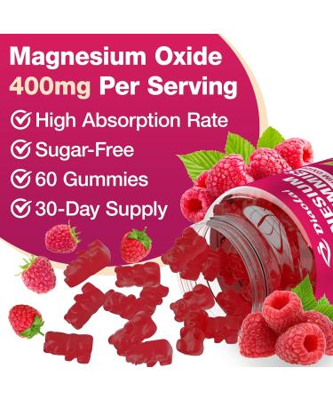 Magnesium Oxide Gummies 400mg for Nerve & Muscle Support - Chewable Supplement for Adults & Kids Sugar-Free Non-GMO Raspberry Flavor 60 Count - Buy Online on GoSupps.com