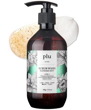 PLU Scrub Body Wash Raspberry Mint Korean Exfoliating Body Cleanser - Hydrating Nourishing Radiant Glow Skin - Sweet & Fresh Berries and Mint Scent - Hypoallergenic 16.9 fl.oz.