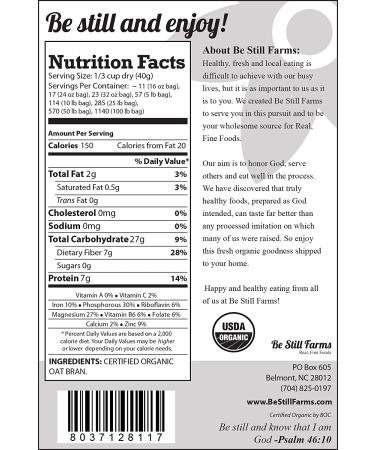Be Still Farms Organic Oat Bran (2lb) - Gluten Free, Vegan, Bulk Oat Bran Powder - Salvado De Avena Organico - 2 Pound Pack - Buy Online on GoSupps.com