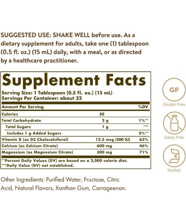 Solgar Liquid Calcium Magnesium Citrate with Vitamin D3 16 oz - Blueberry Flavor | Supports Bone & Teeth Health | Gluten-Free, Dairy-Free, Kosher - Buy Online on GoSupps.com