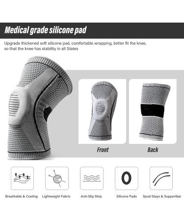 2 Pack Ultra Knee Compression Sleeves with Silicone Gel & Spring Support - Medical Grade Patella Protector for Knee Pain, Arthritis, Sports - Meniscus Tear, Running, Joint Pain Relief - Men & Women - Buy Online on GoSupps.com
