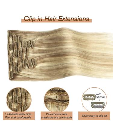 Honsoo Real Human Hair Clip In Balayage Hair Extensions | 15 Inch Mixed Bleach Blonde | 7pcs 70g Straight Silky Blonde Extensions for Women - Buy Online on GoSupps.com