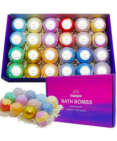 24pcs Bath Bombs Gift Set Organic and All Natural Ingredients Bubble Bath Bombs Fizzes Spa Ideal Birthday Easter for Her/Him/Girlfriend/Wife