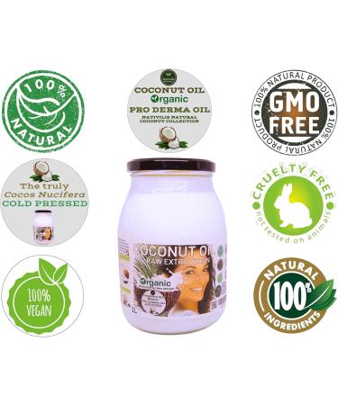 Nativilis Organic Coconut Oil 1L (Cocos Nucifera) - Extra Virgin Raw Cold Pressed Pro Derma Moisturizer Skin Hair Vegan 100% Natural Ethically Sourced Copaiba Properties 1000ml Glass Jar (1L) - Buy Online on GoSupps.com