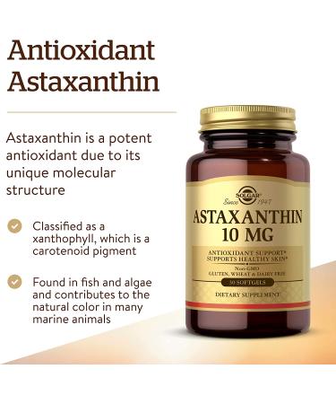 Solgar Astaxanthin 10mg Softgels - Powerful Antioxidant for Healthy Skin Glow - With Lutein & Beta Carotene - Gluten Free, Dairy Free - 30 Servings - Buy Online on GoSupps.com