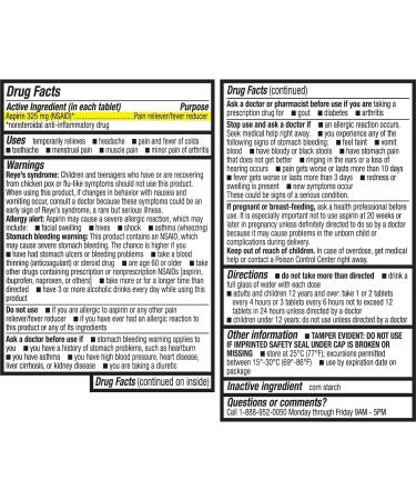 HealthA2Z Aspirin 325mg | Uncoated Tablets |Original Strength | Pain Reliver |Fever Reducer | Compare to Bayer Active Ingredients (120 Counts) - Buy Online on GoSupps.com