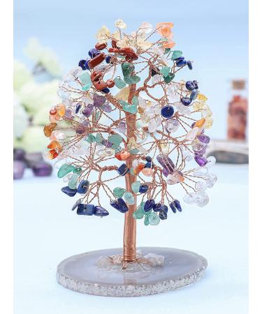 7 Chakra Tree of Life Agate Base - Handmade Gemstone Tree for Positive Energy, Feng Shui Decor, Money Tree Bonsai, Healing Crystals - Spiritual Gift - Buy Online on GoSupps.com